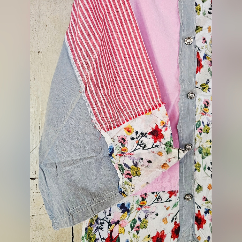 New Pol Patchwork Button Down Shirt Boho Floral S… - image 7